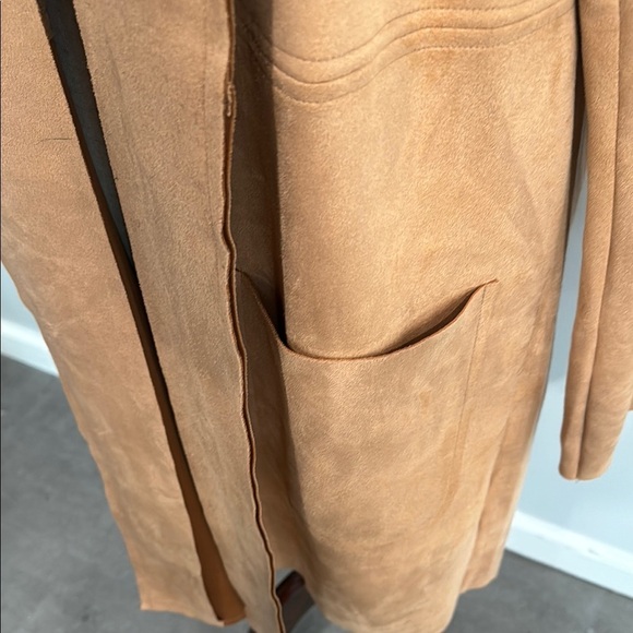 Catherine Malandrino  Faux Suede Tan Open Front Long  Jacket - Picture 4 of 9